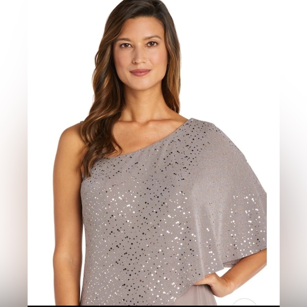 R & M Richards Embroidered Sequin One Shoulder Short Sleeve Jumpsuit - Picture 3 of 6